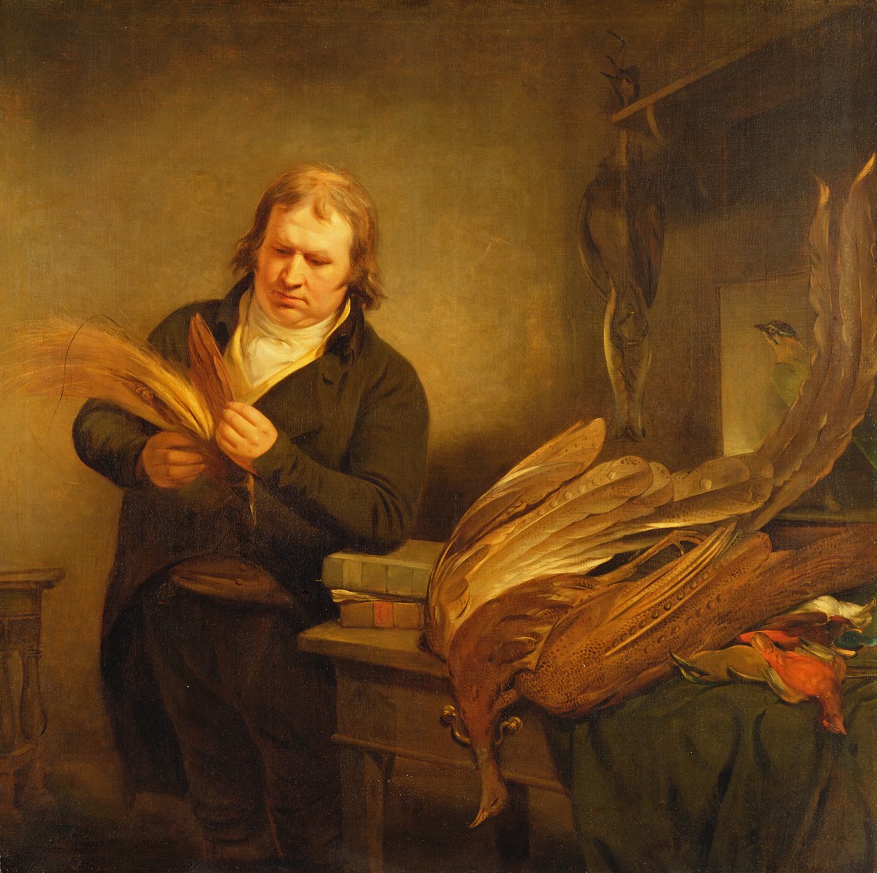 Een Ornitholoog, waarschijnlijk Mr. Thomson, Dieren- en Vogelbewaarder van het Leverian en British Museum, 1802 door Ramsay Richard Reinagle