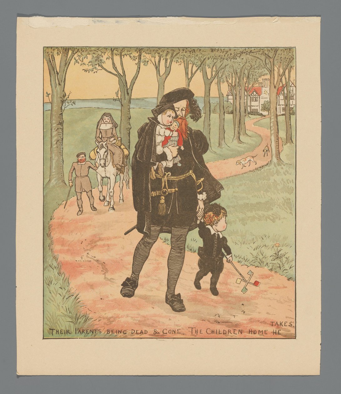 Landschaft mit Familie auf einem Landweg door Randolph Caldecott