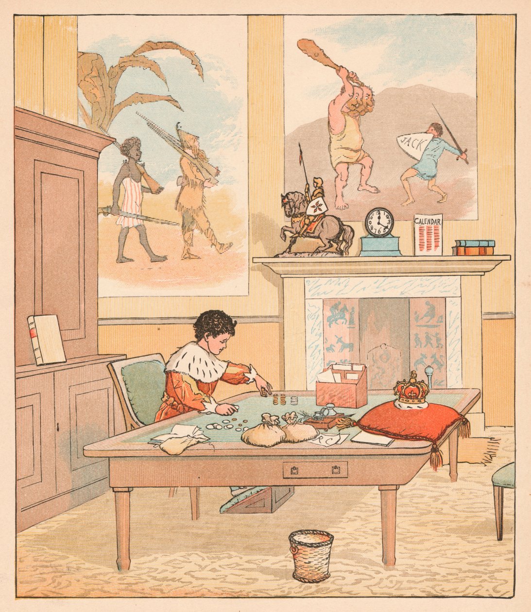 De koning was in zijn telkamer, geld aan het tellen, 1880 door Randolph Caldecott