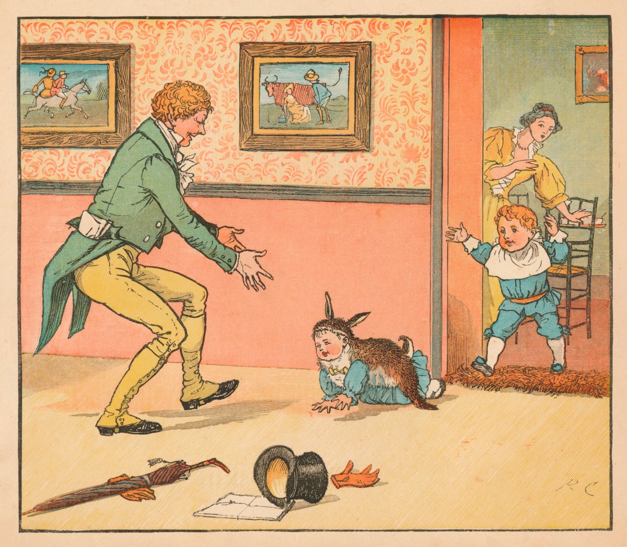...een konijnenvel om de baby Bunting in te wikkelen, ca. 1880 door Randolph Caldecott