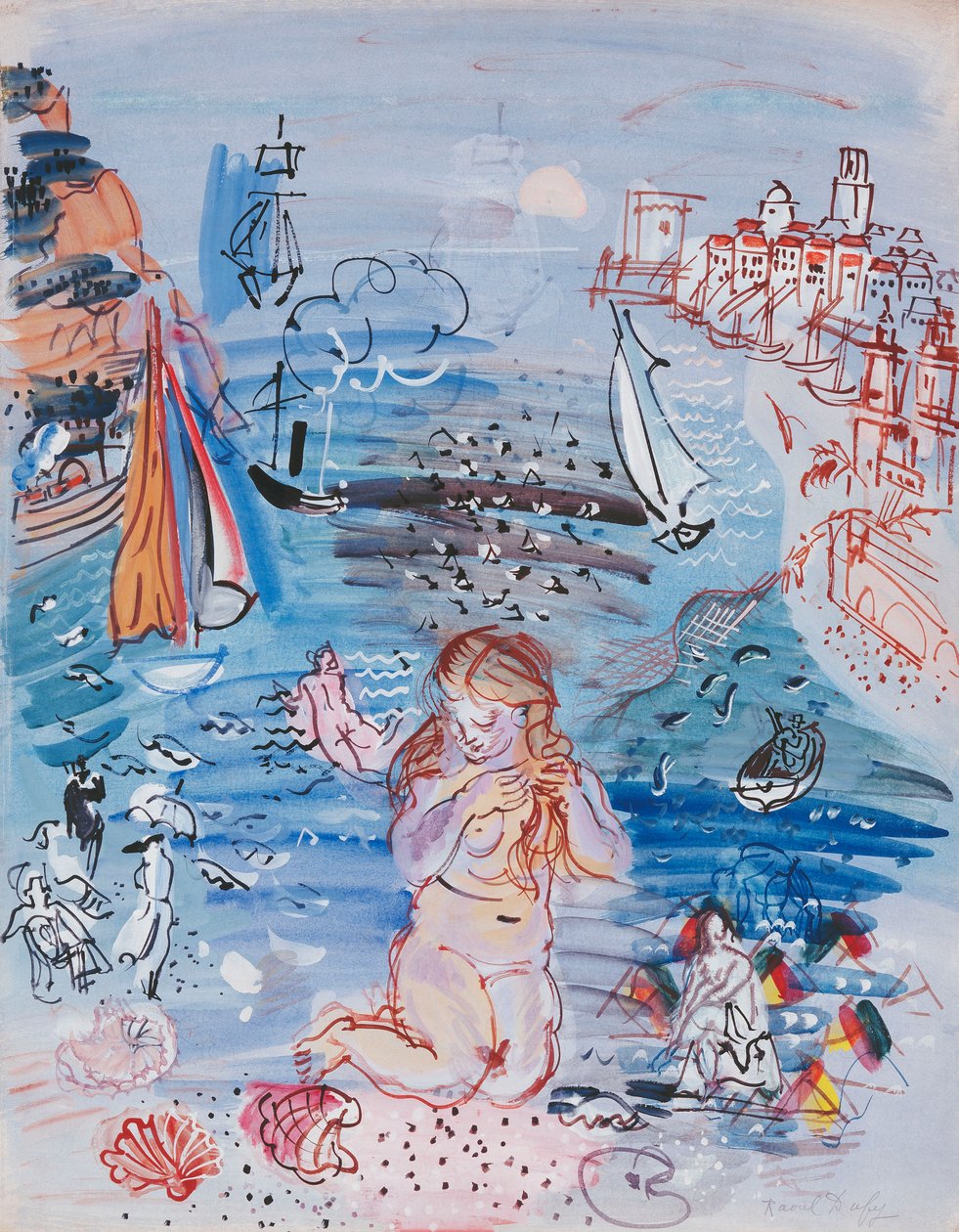 Amphitrite in de haven van Marseille; Amphitrite dans le Port de Marseille, c.1927-30 (aquarel en gouache op papier op dik karton) door Raoul Dufy