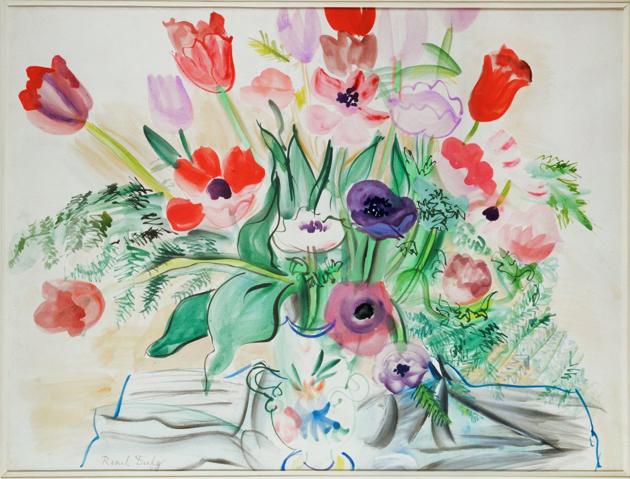 Anemonen en tulpen (aquarel op papier) door Raoul Dufy