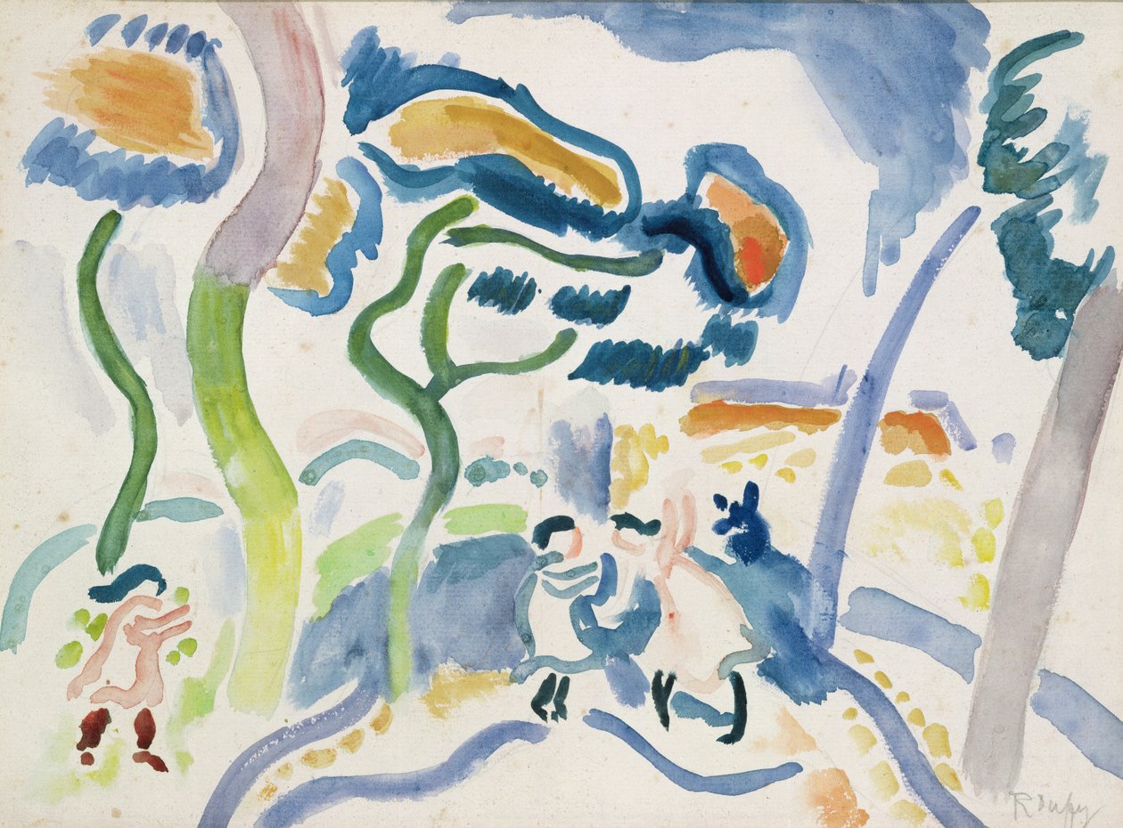 Spelende kinderen (aquarel op papier) door Raoul Dufy