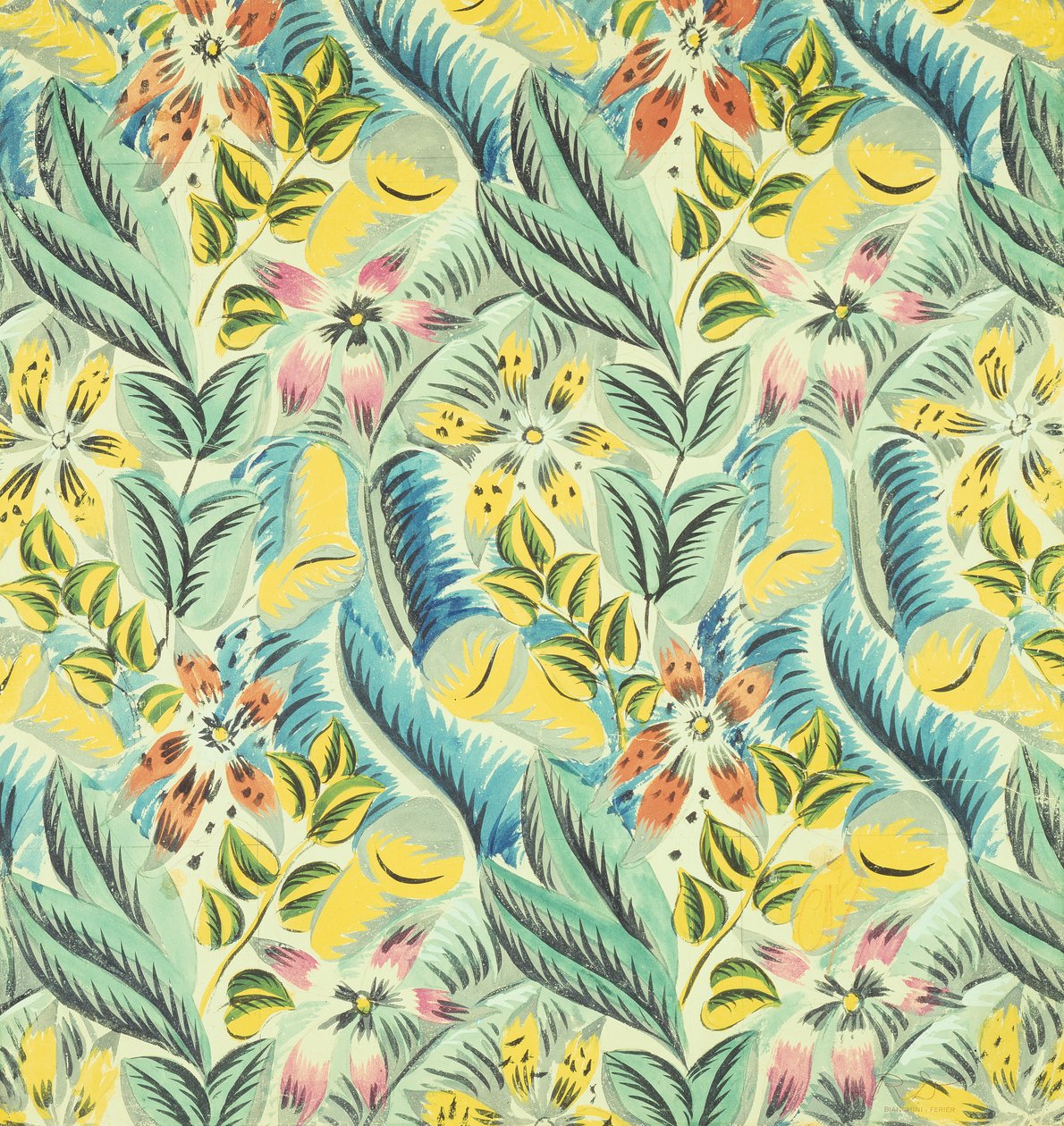 Bloemen en bladeren (gouache op papier) door Raoul Dufy
