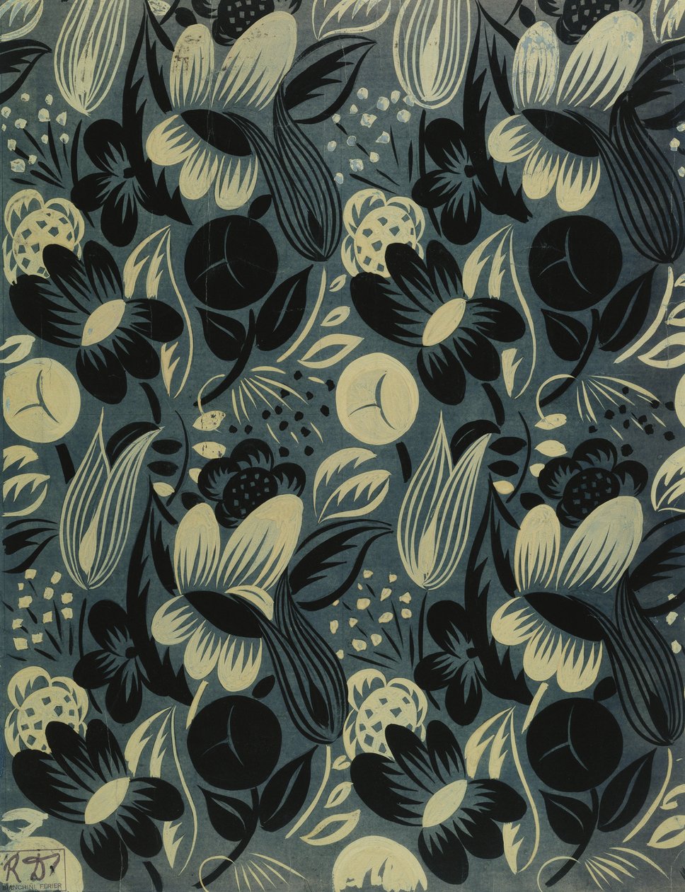 Bloemen op blauwe achtergrond; Fleurs sur Fond Bleu door Raoul Dufy