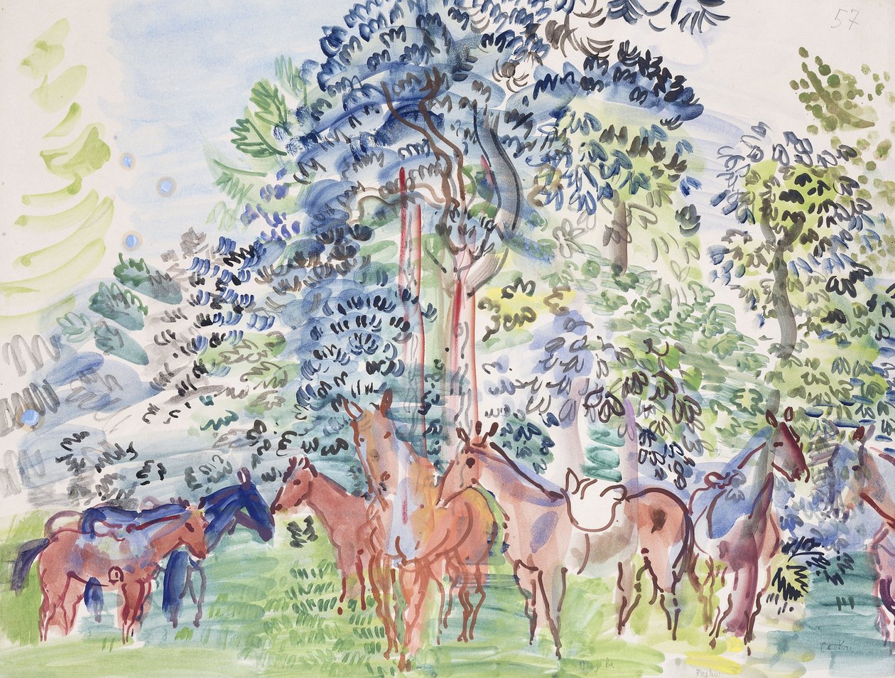 Paarden in hout; Chevaux au Bois door Raoul Dufy