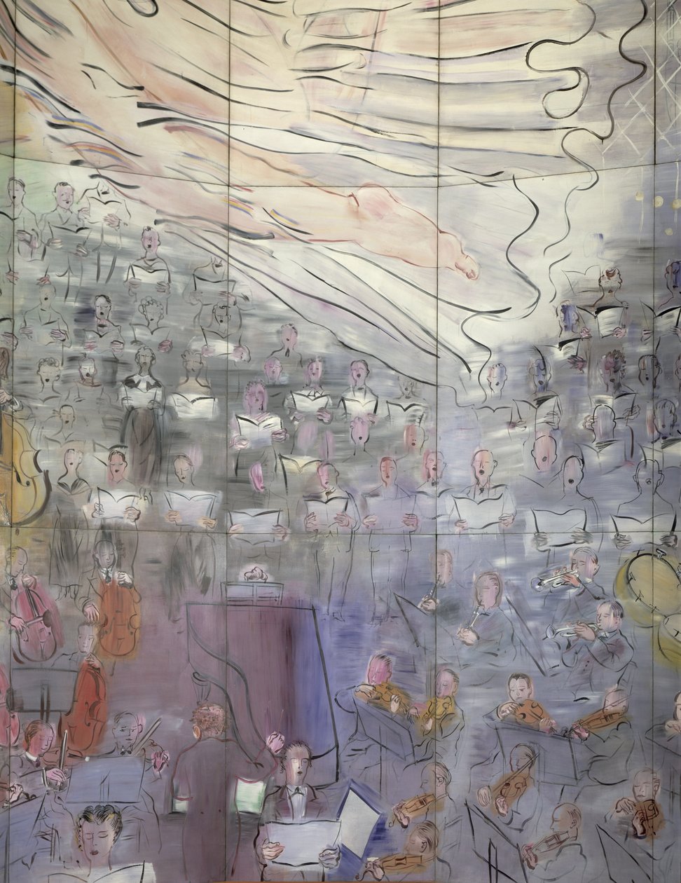 La Fee Electricite, detail van de linkerkant met zangers door Raoul Dufy