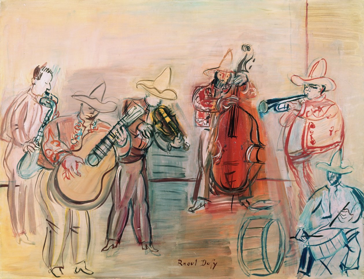 Mexican Jazz (aquarel  gouache op papier) door Raoul Dufy
