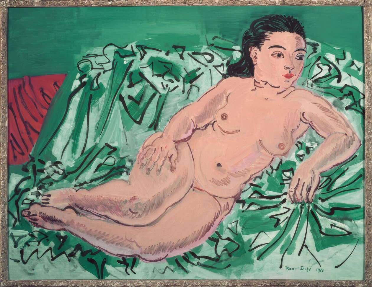 Naakt op blauwe sofa (Naaktmodel Rosetti) door Raoul Dufy