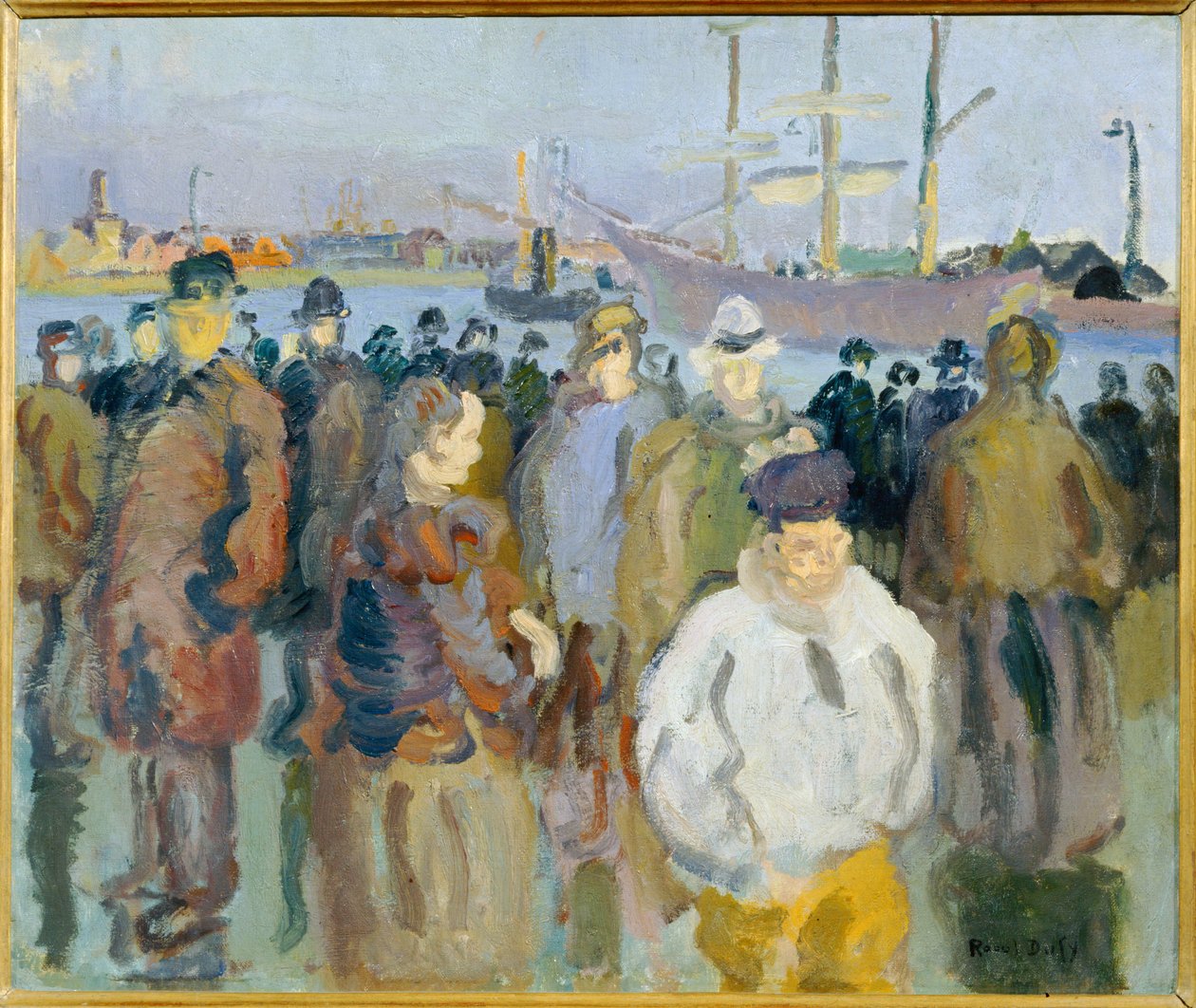 Kade in Rouen (schilderij op doek) door Raoul Dufy