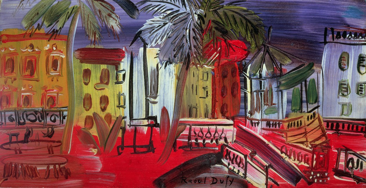 De muziektent op het plein, Hyeres, c.1938 (paneel) door Raoul Dufy