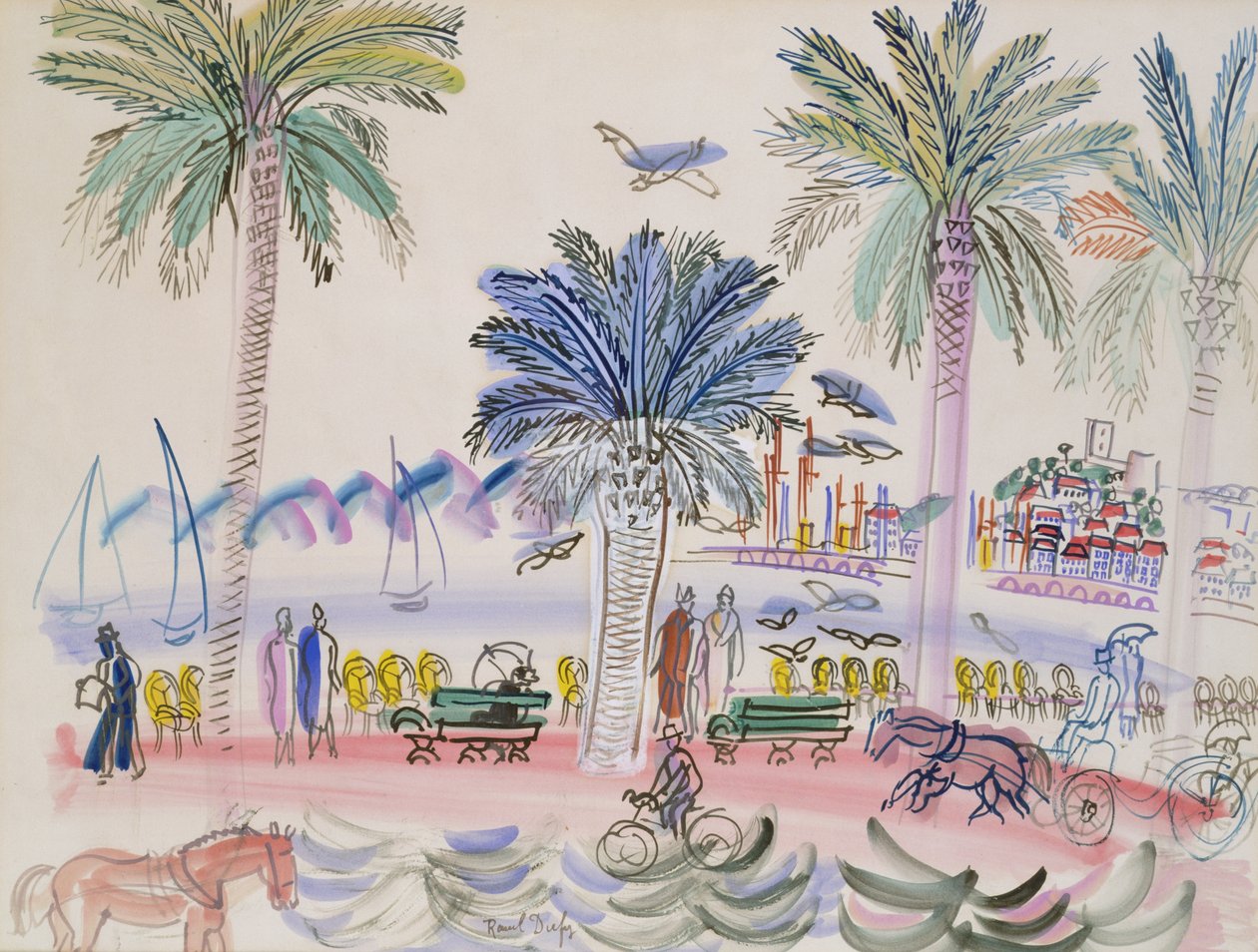 Gezicht op Le Suquet, Cannes (aquarel) door Raoul Dufy