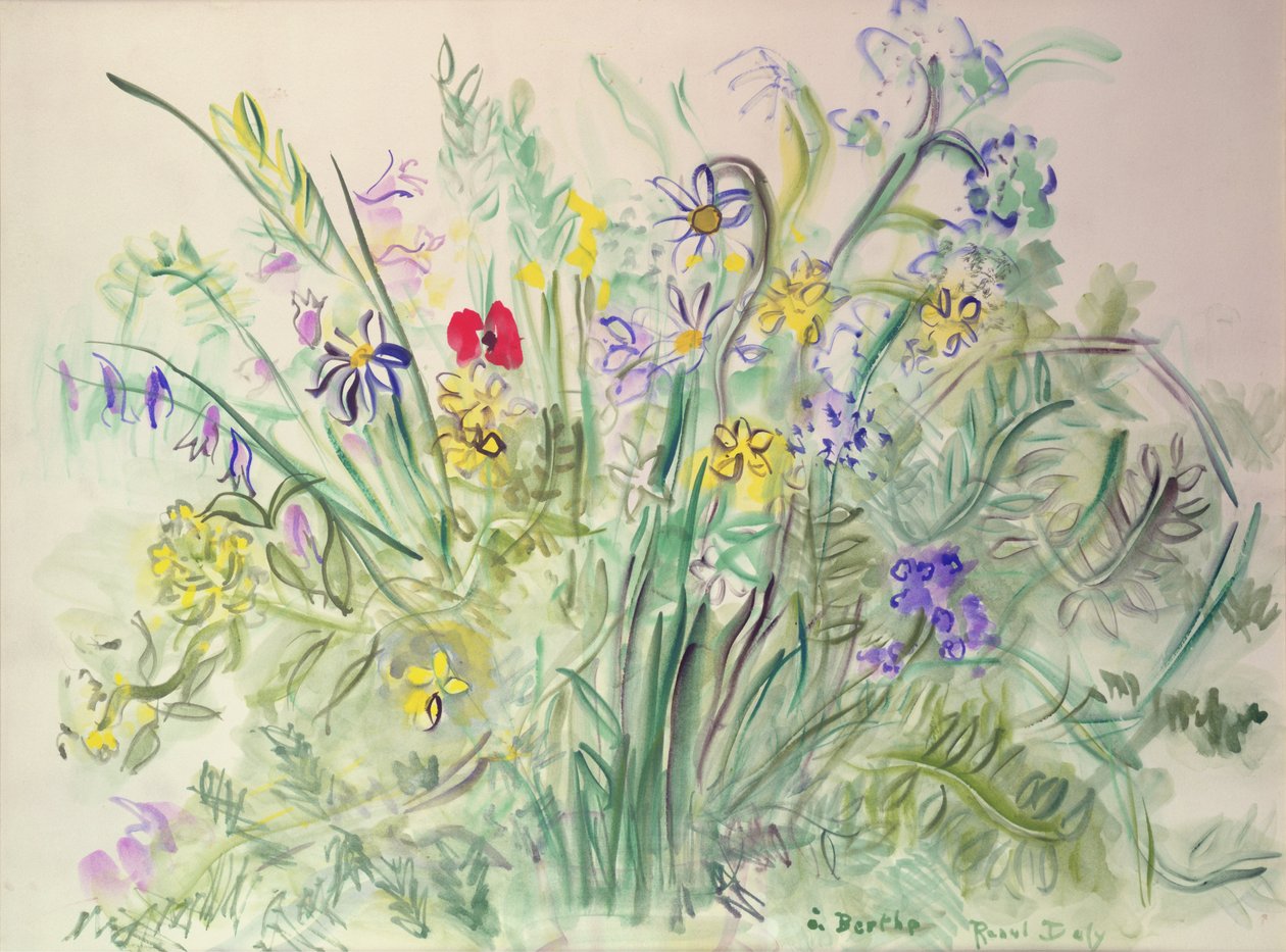Wilde bloemen (aquarel op papier) door Raoul Dufy