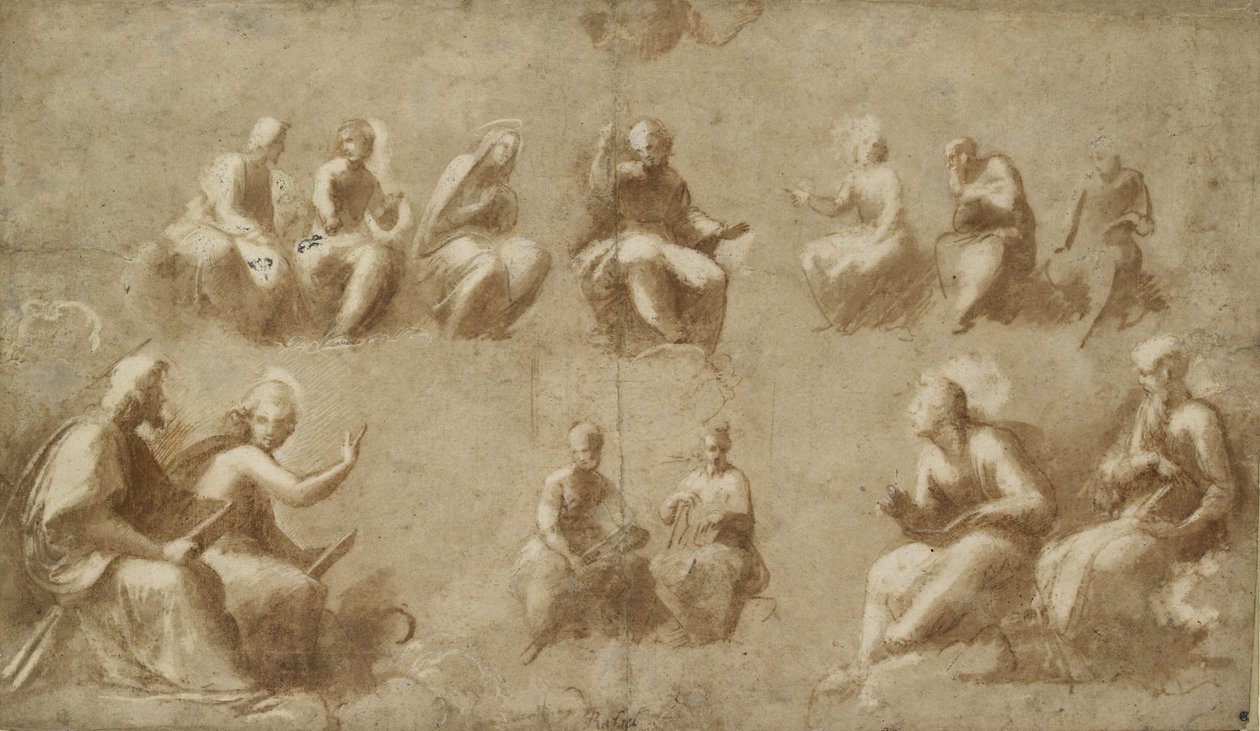 Christus en de heiligen in glorie door Raffaello Sanzio Raphael