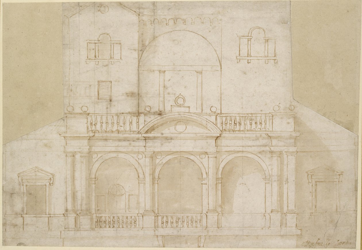 Recto: Architectonisch ontwerp door Raffaello Sanzio Raphael