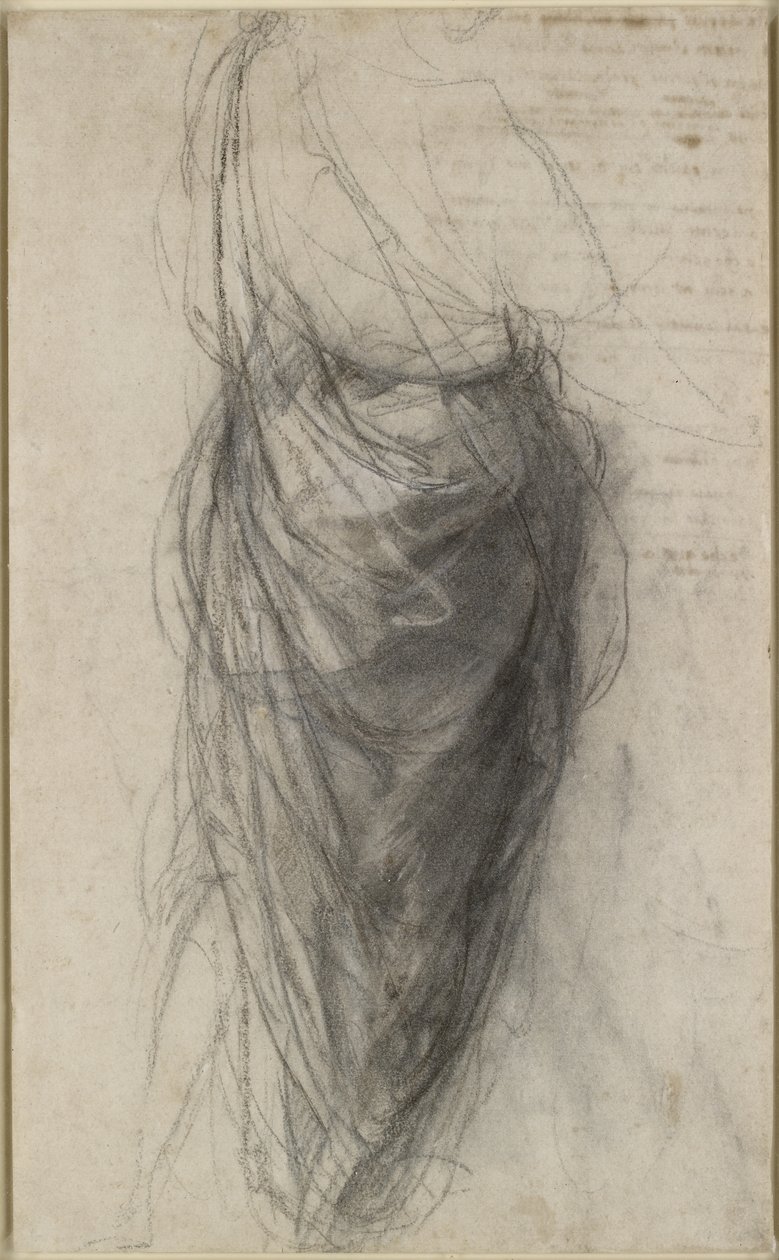 Recto: Studie voor de draperie van een man van achteren door Raffaello Sanzio Raphael