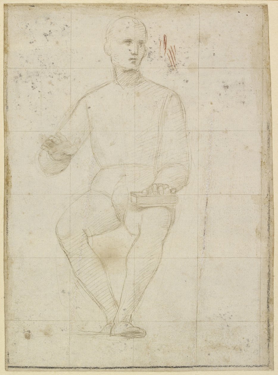 (recto) Studie van een zittende man door Raffaello Sanzio Raphael