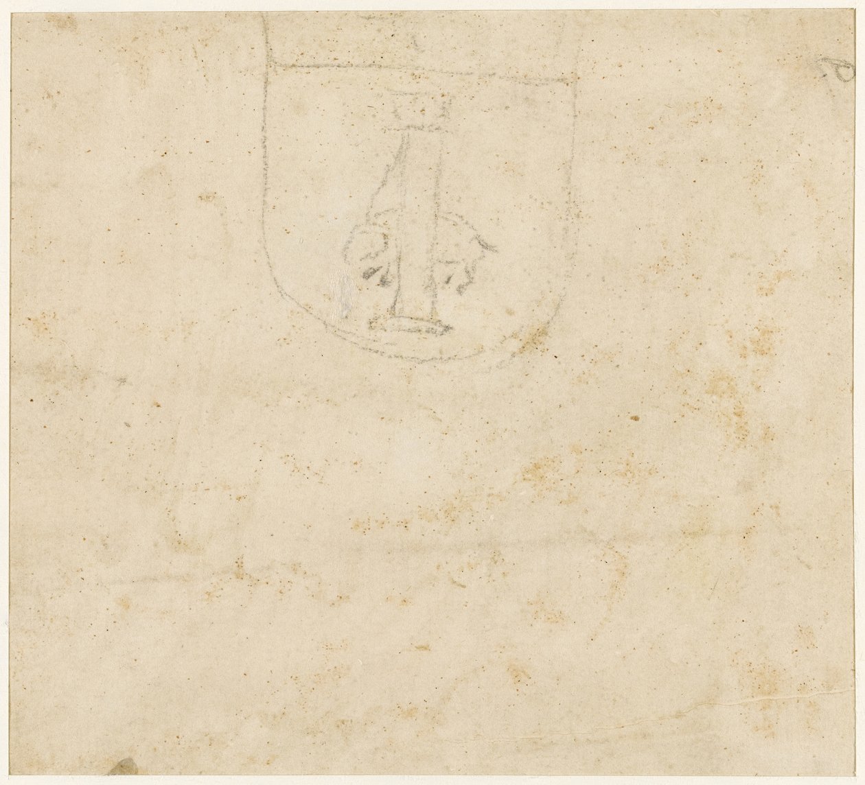 Blad met studies: schets van een wapenschild met een dier vastgebonden aan een kolom als lading door Raffaello Sanzio Raphael