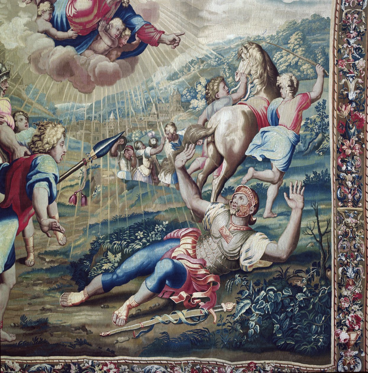 Wandtapijt met de Handelingen van de Apostelen, de bekering van Sint Paulus (detail) door Raffaello Sanzio Raphael