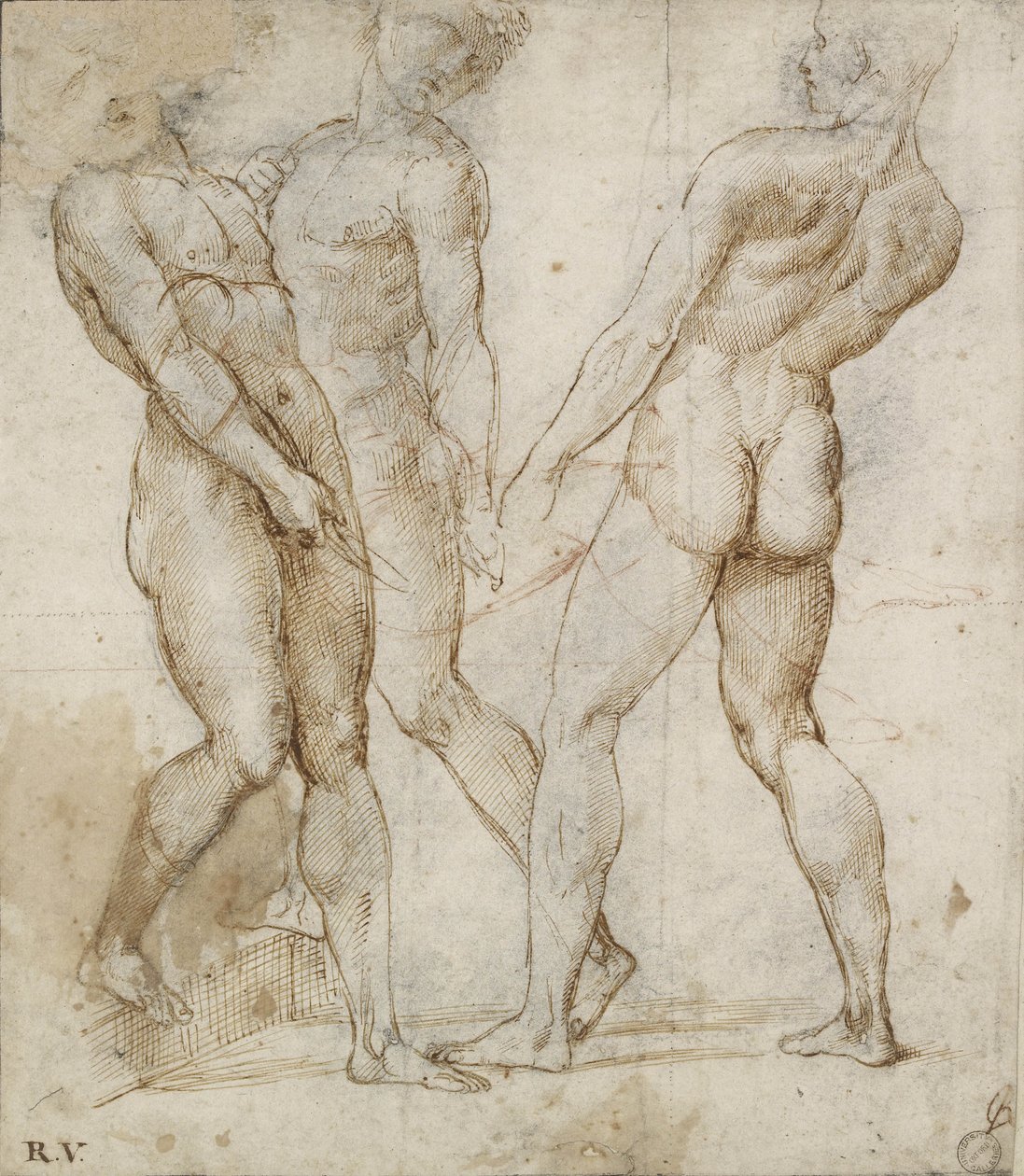 Drie Naakte Dragers door Raffaello Sanzio Raphael