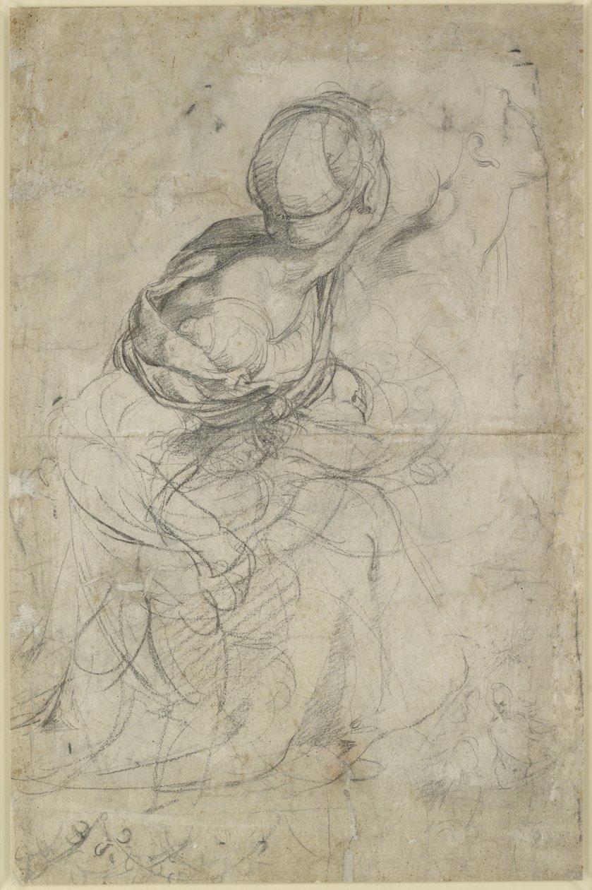 Verso: Studies voor twee knielende vrouwen, WA1846.198 door Raffaello Sanzio Raphael