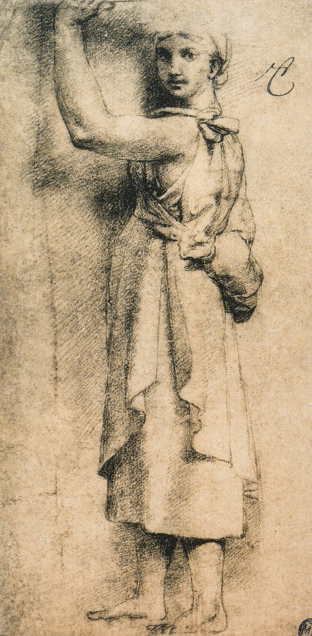 Studie voor een kariatide van de Camera di Eliodoro in het Vaticaan door Raffaello Sanzio Raphael