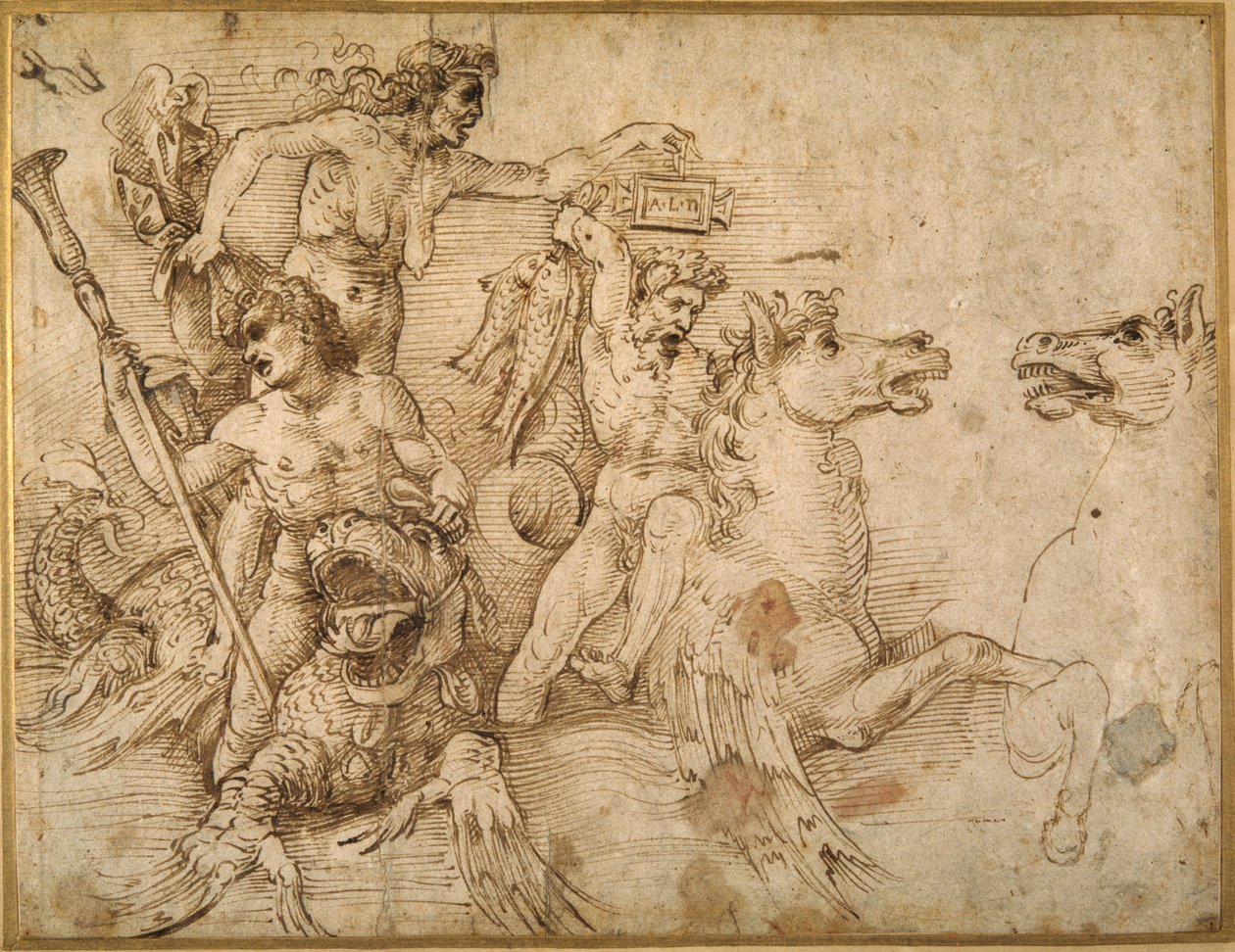 Slag van de Tritons, naar Andrea Mantegna door Raphael