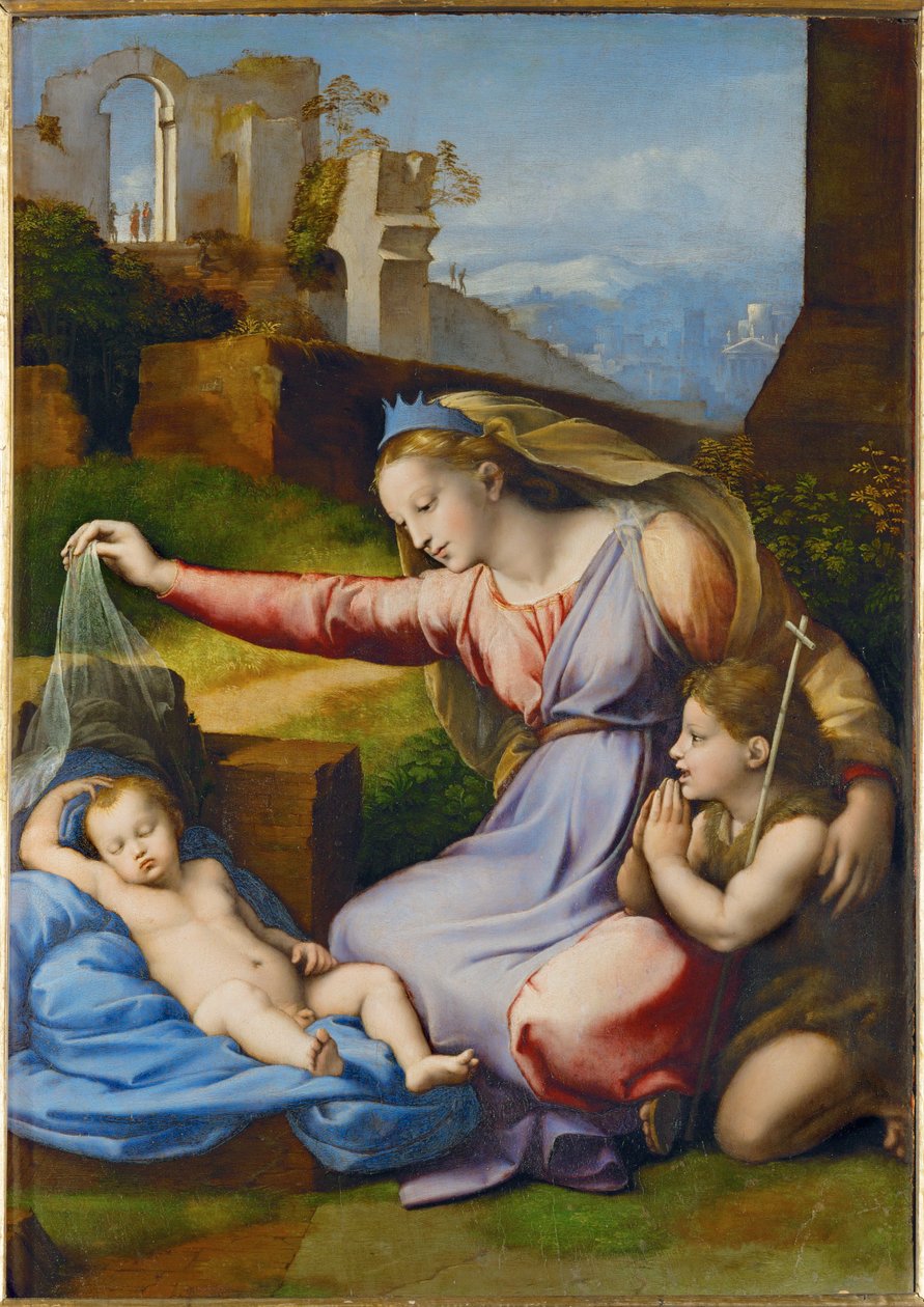 La Vierge au diademe bleu - De Maagd met de blauwe kroon ... door Raphael (1483 1520)