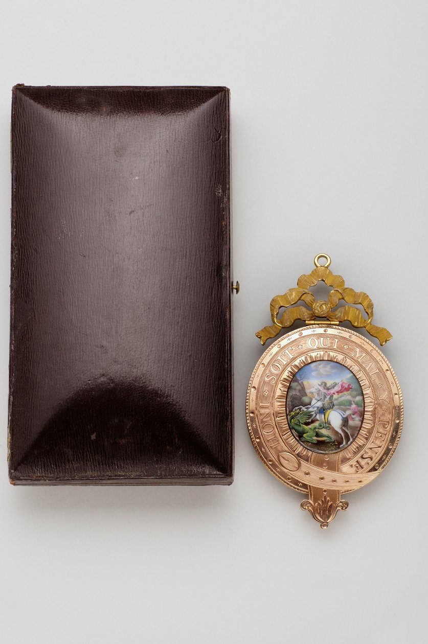 Orde van de Kousenband - de Kleine George - Achterkant van de hanger, met een miniatuur op email van Sint-Joris die de draak bevecht (1800-1850) door after Raphael