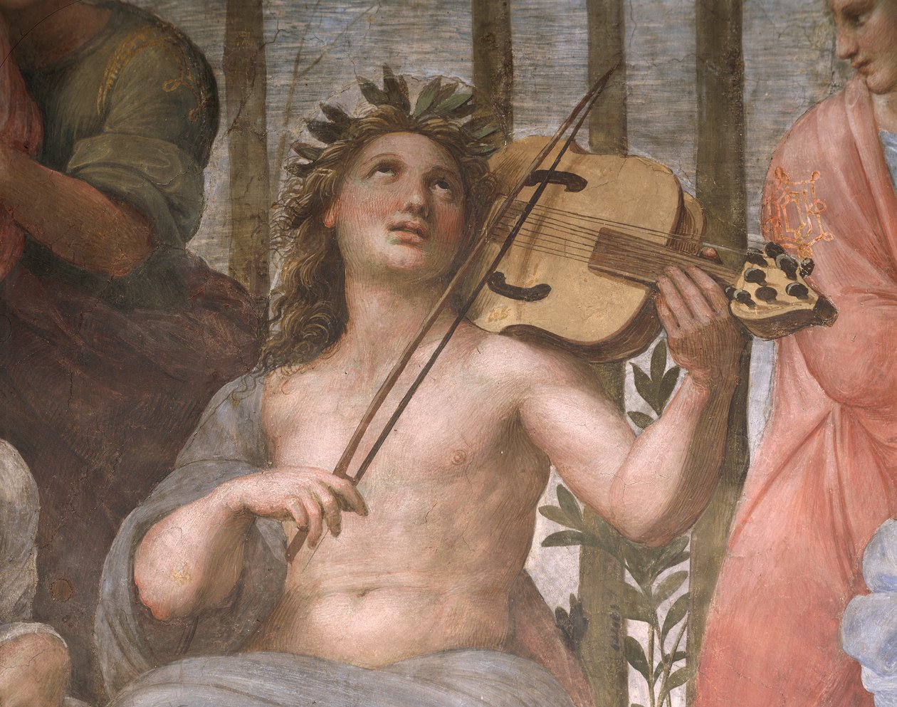 Apollo speelt lira da braccio (detail) door Raphael (1483-1520)