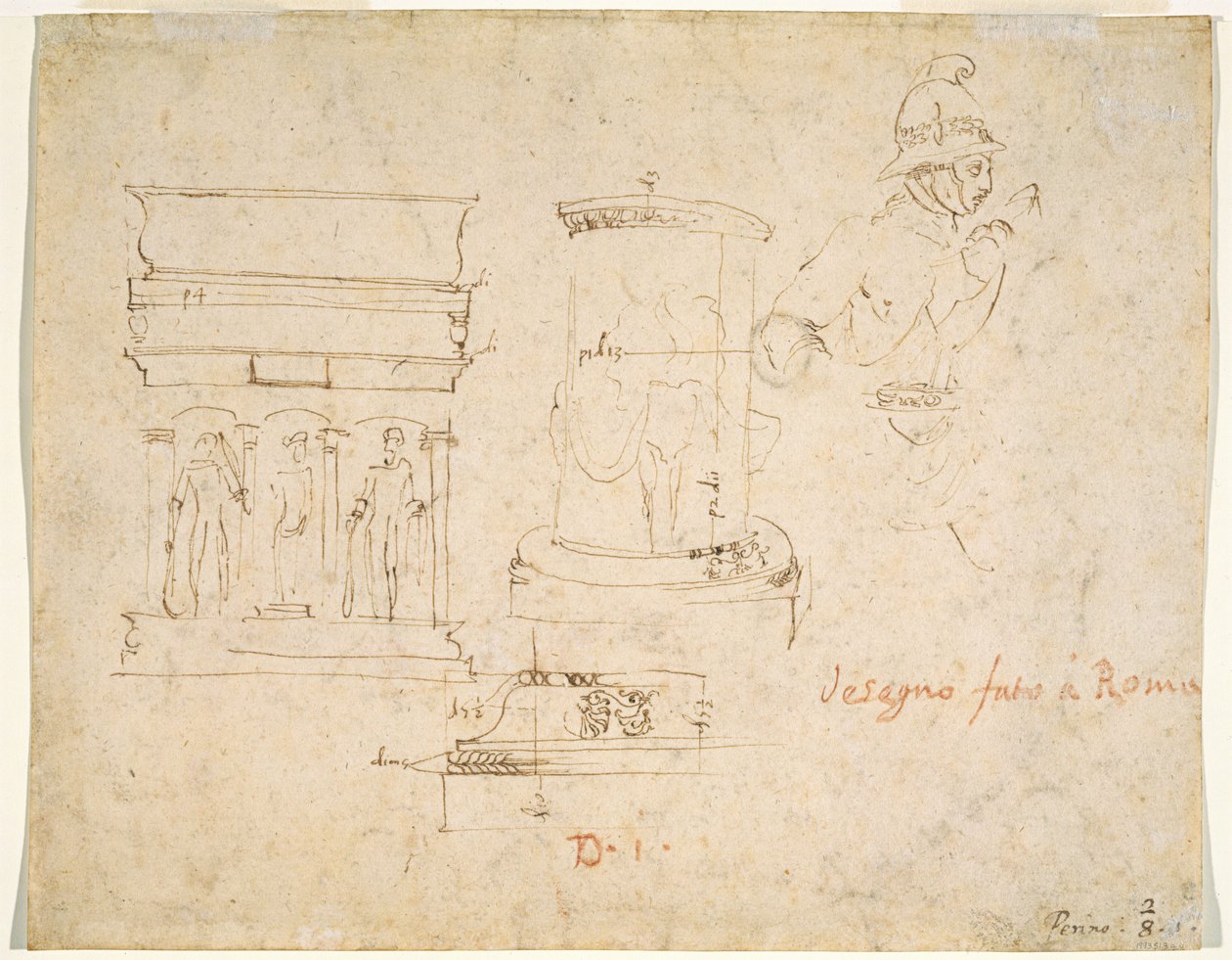 Architectonische details en een soldaat door Raphael