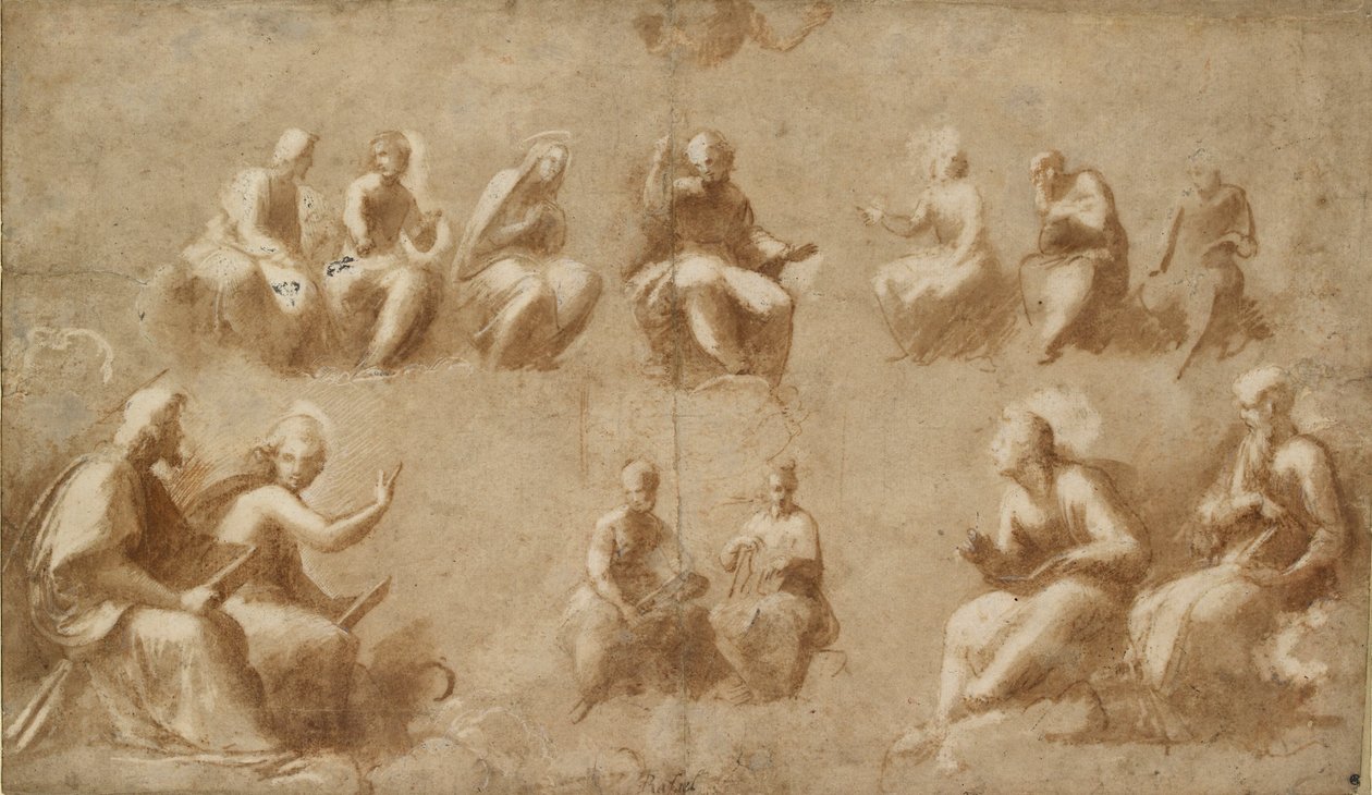 Christus en de Heiligen in Glorie Studie voor de Disputa door Raphael