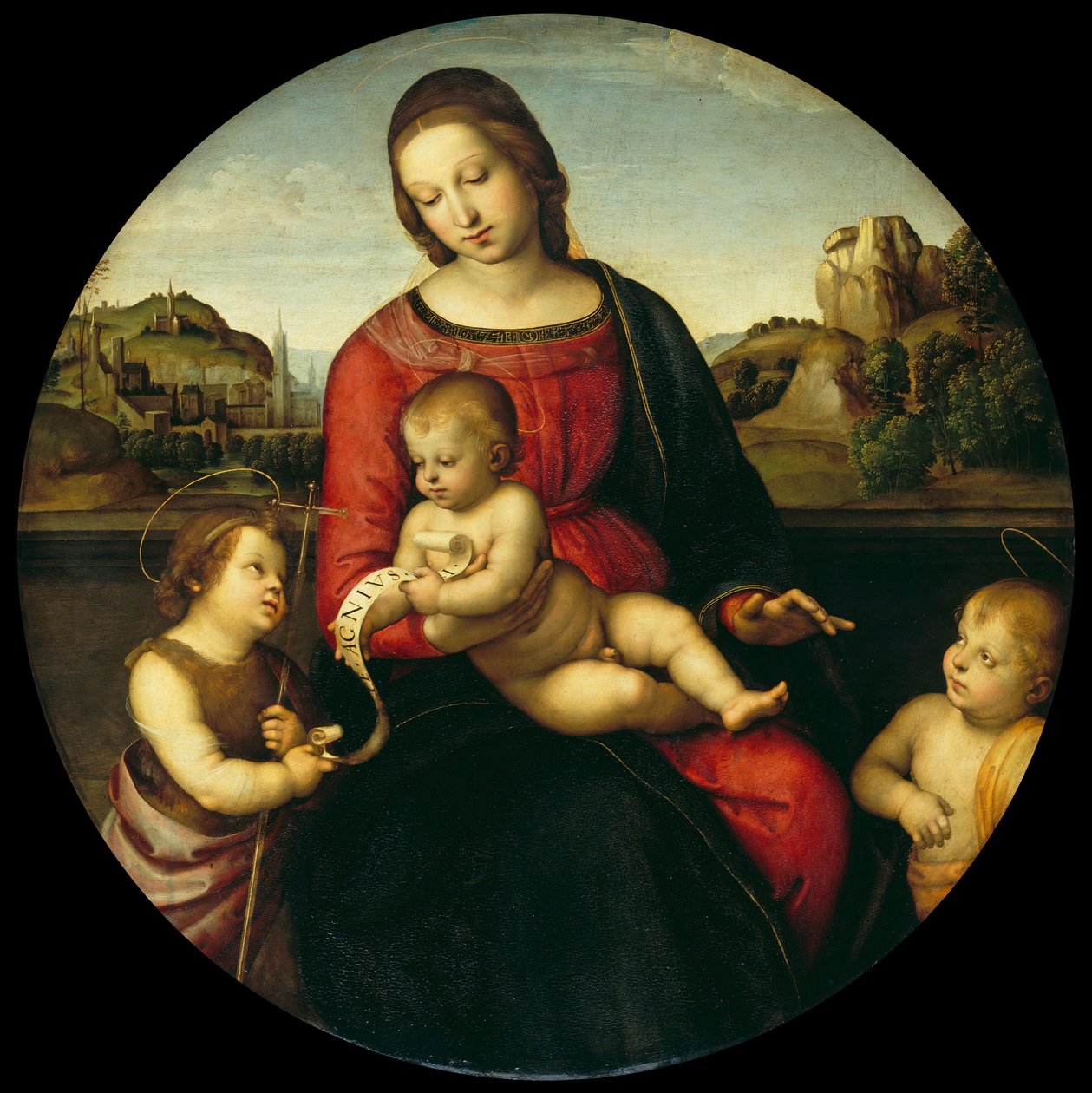 Maria met het Kind, Johannes de Doper en een heilige jongen (Madonna Terranuova) door Raphael