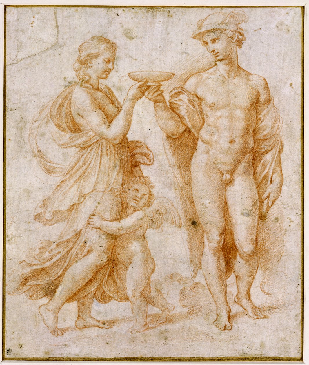 Mercurius biedt de beker van onsterfelijkheid aan Psyche aan door Raphael