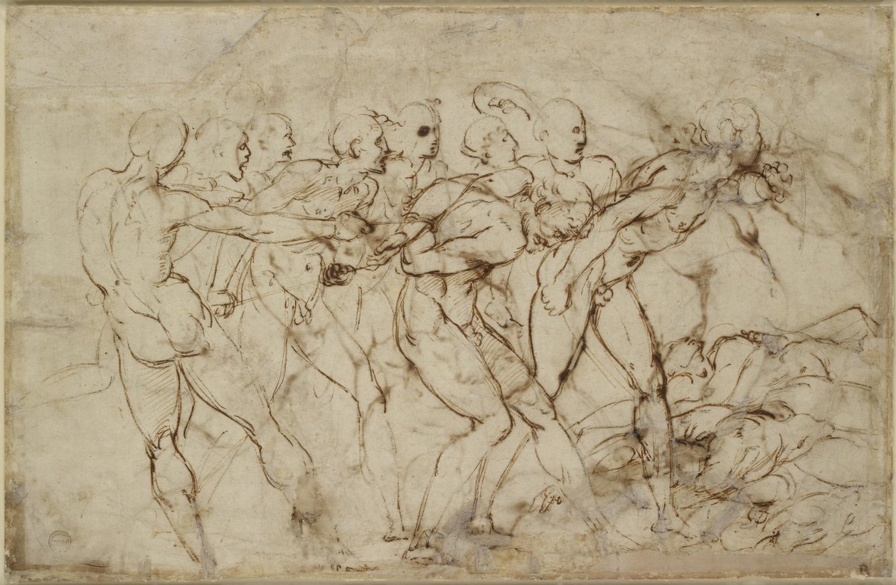 Een gevecht van naakte krijgers met gevangenen door Raffaello Sanzio Raphael