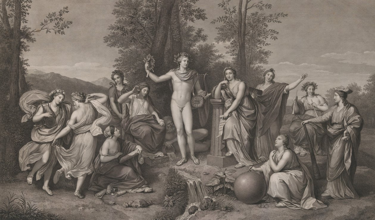 Apollo en de Muzen op Parnassus, 1784 door Raphael Morghen