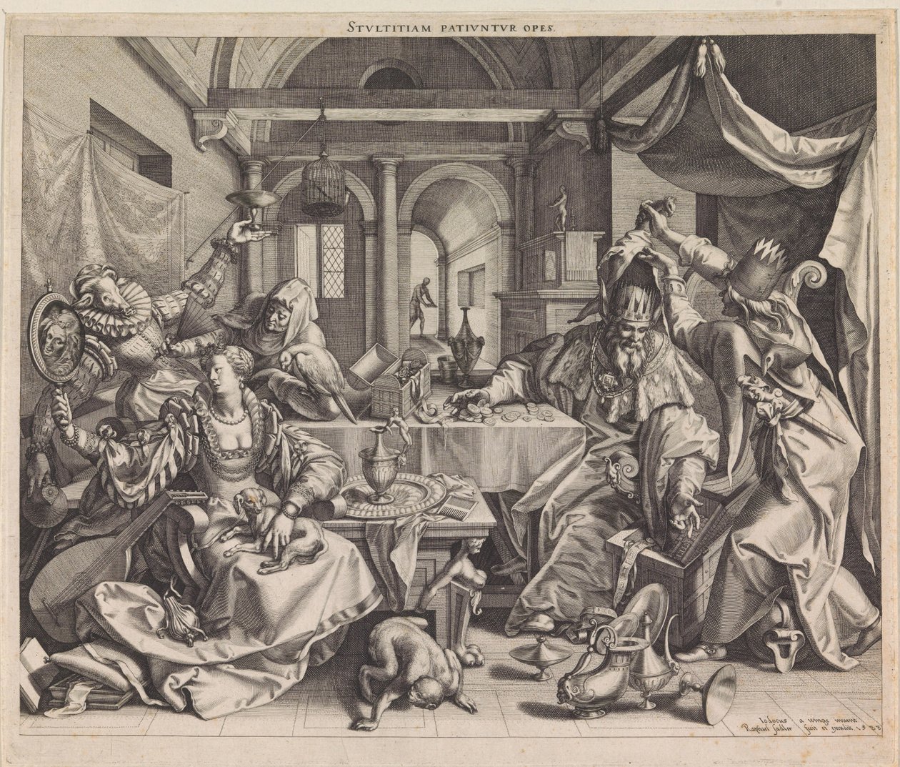 Allegorie op rijkdom, wellust en domheid door Raphaël Sadeler (I)