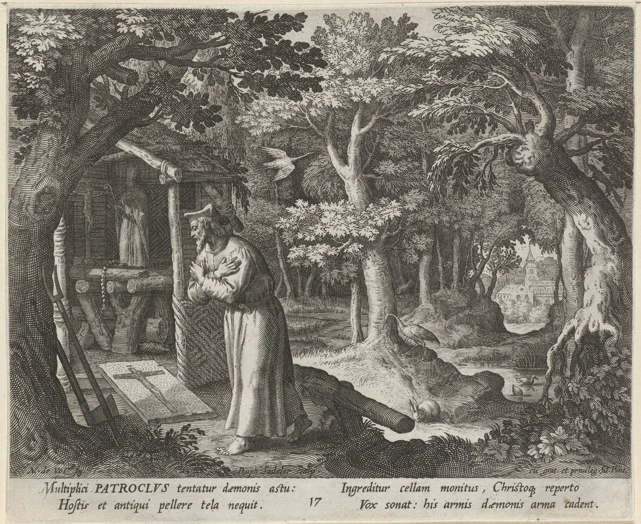 Heilige Patroclus van Néris als kluizenaar door Raphaël Sadeler (I)