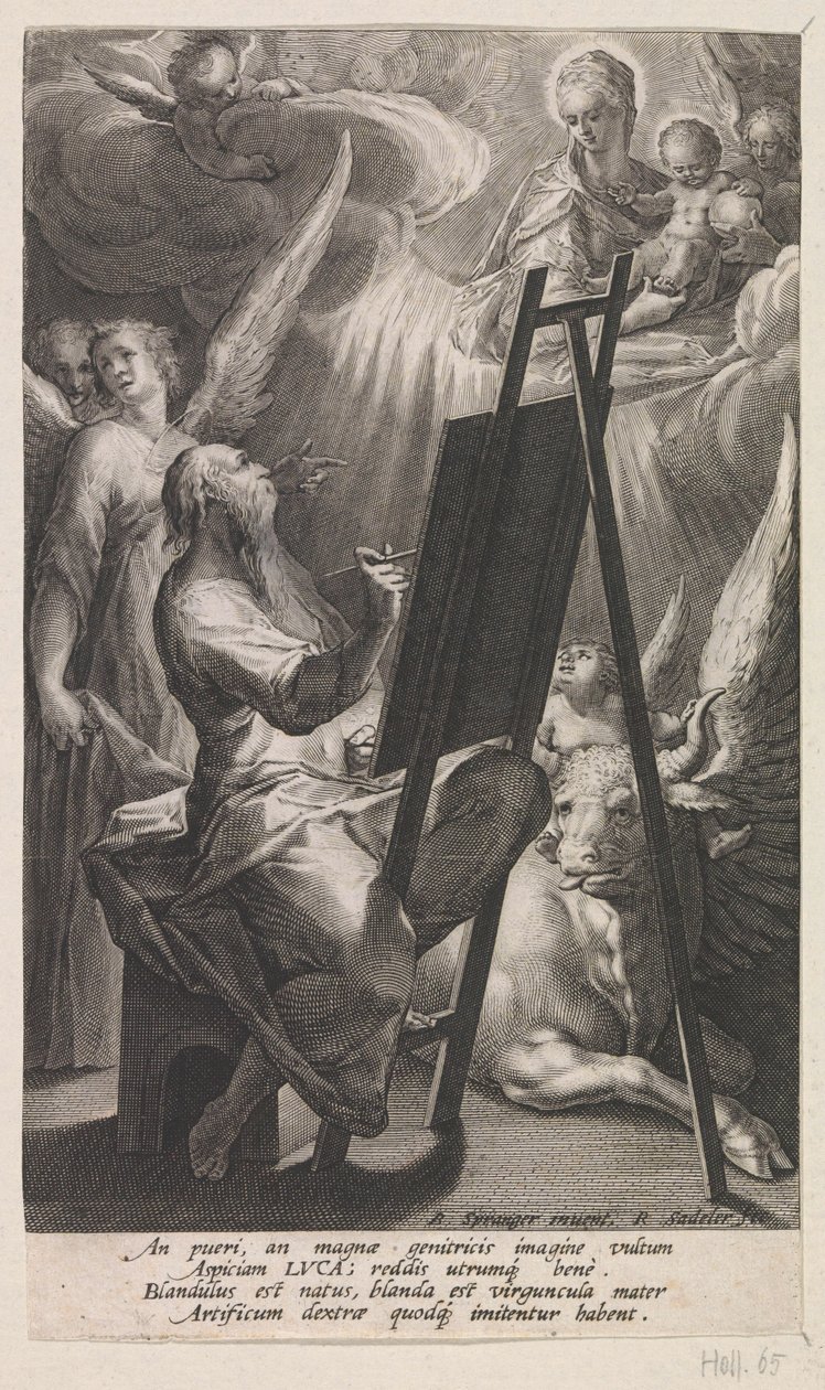 Lucas de Evangelist schildert Maria met het Christuskind door Raphaël Sadeler (I)