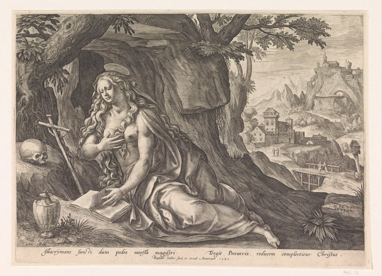 Maria Magdalena in de wildernis door Raphaël Sadeler (I)