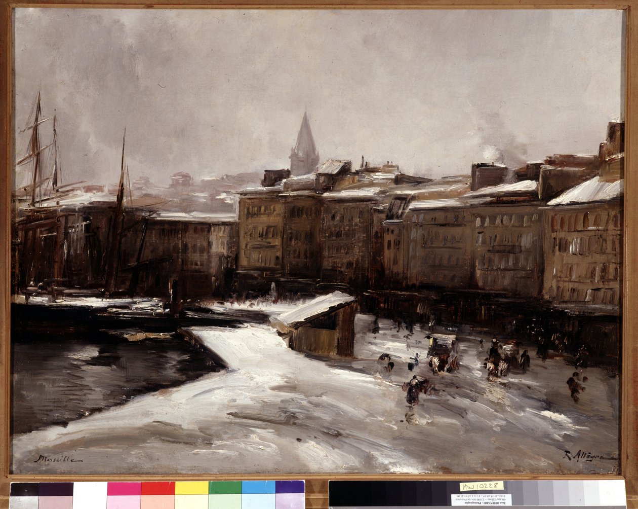 Quai du port, Marseille, onder de sneeuw door Raymond Allegre