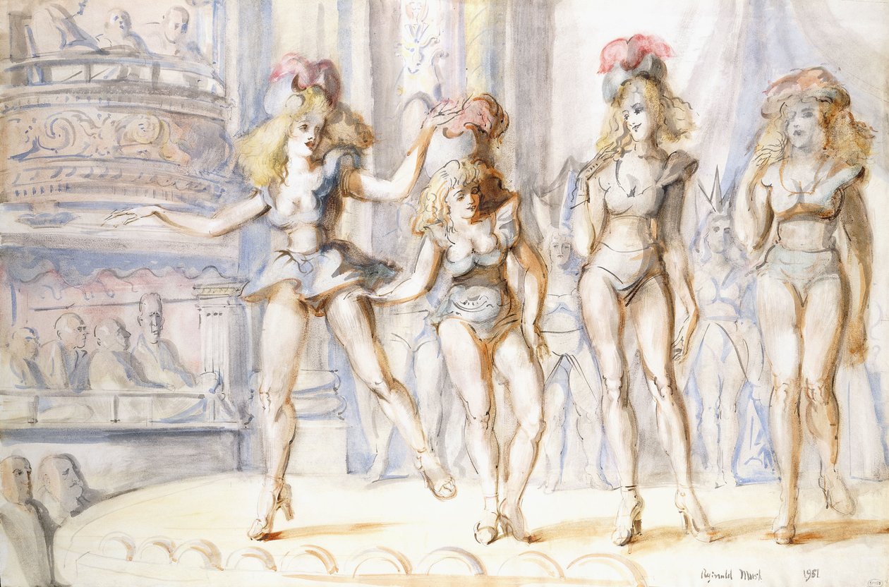 Burlesque met vier figuren door Reginald Marsh