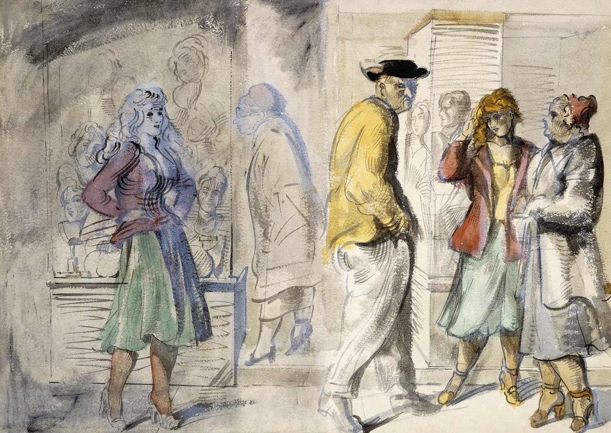 Straatbeelden in New York: Een dubbelzijdige aquarel door Reginald Marsh
