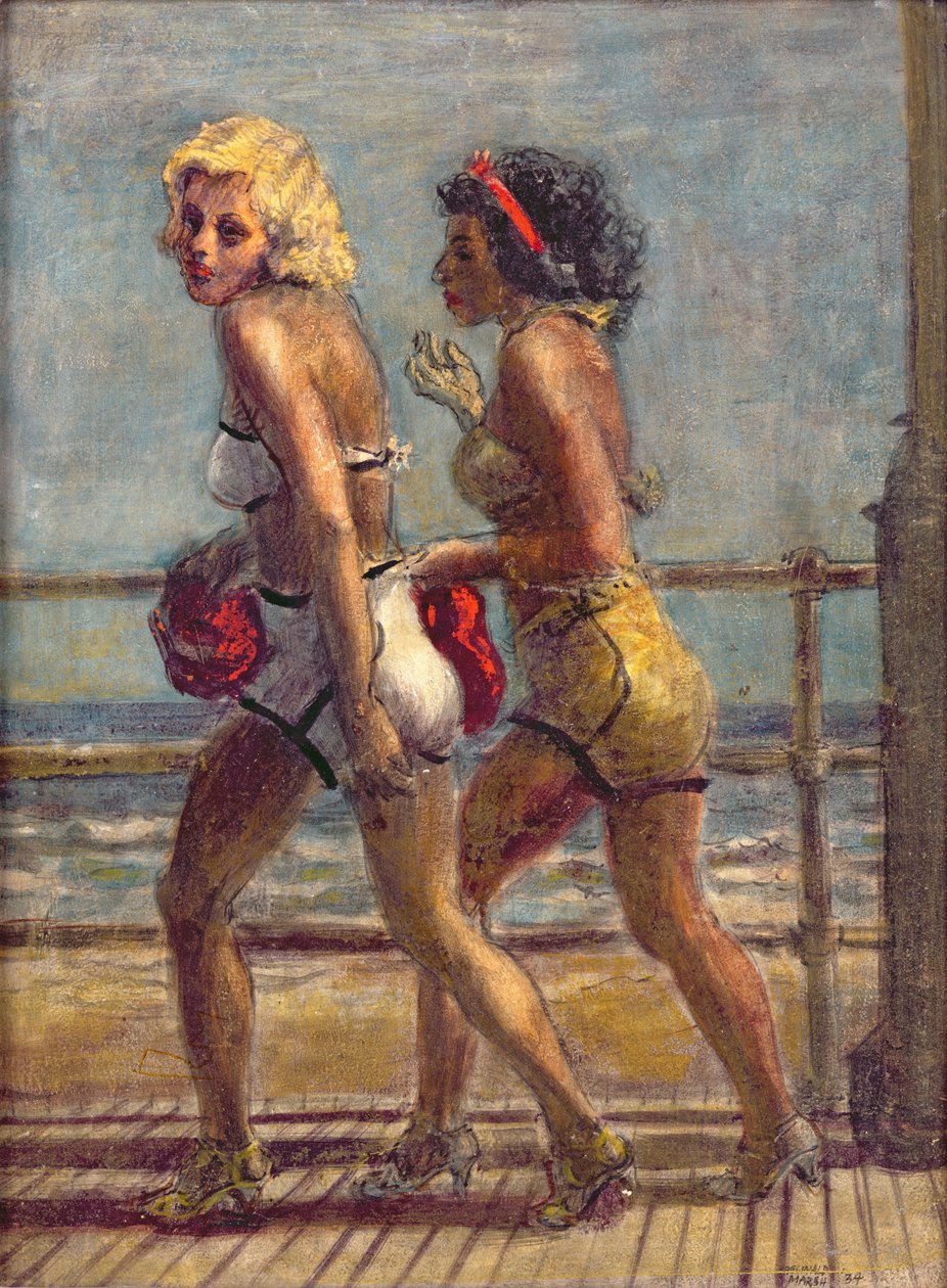 Twee meisjes op promenade (tempera op doek) door Reginald Marsh
