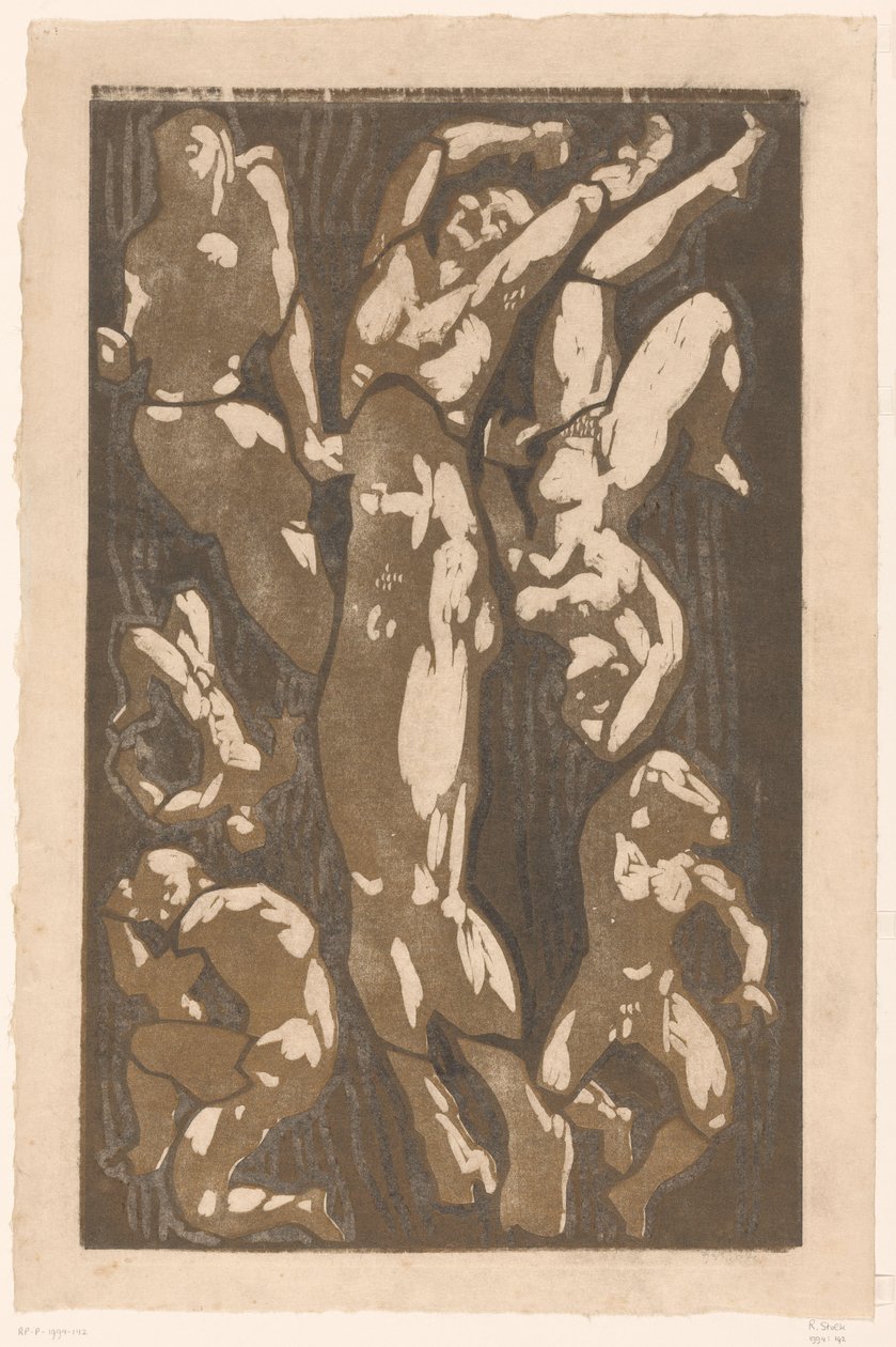 Compositie met zes menselijke figuren door Reijer Stolk (signed by artist)