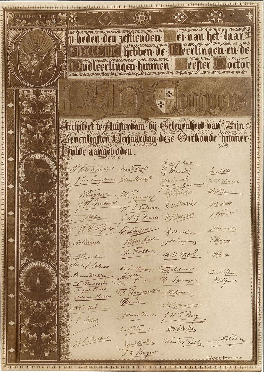 Herdenkingsblad voor de 70e verjaardag van Pierre Cuypers door Reinerus Antonius de van Pavert