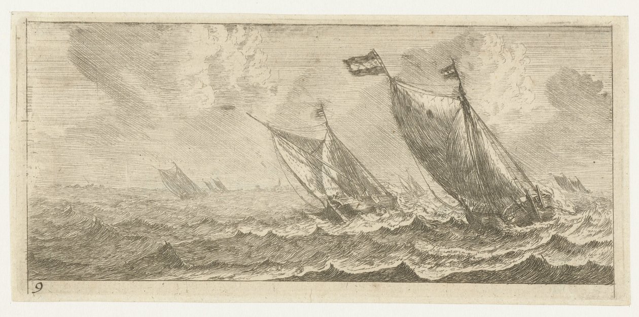 Veerboten op een ruwe zee Diverse inschepingen en dergelijken door Reinier Nooms