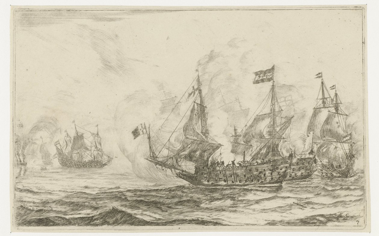 Zeeslag met overname van een schip door Reinier Nooms