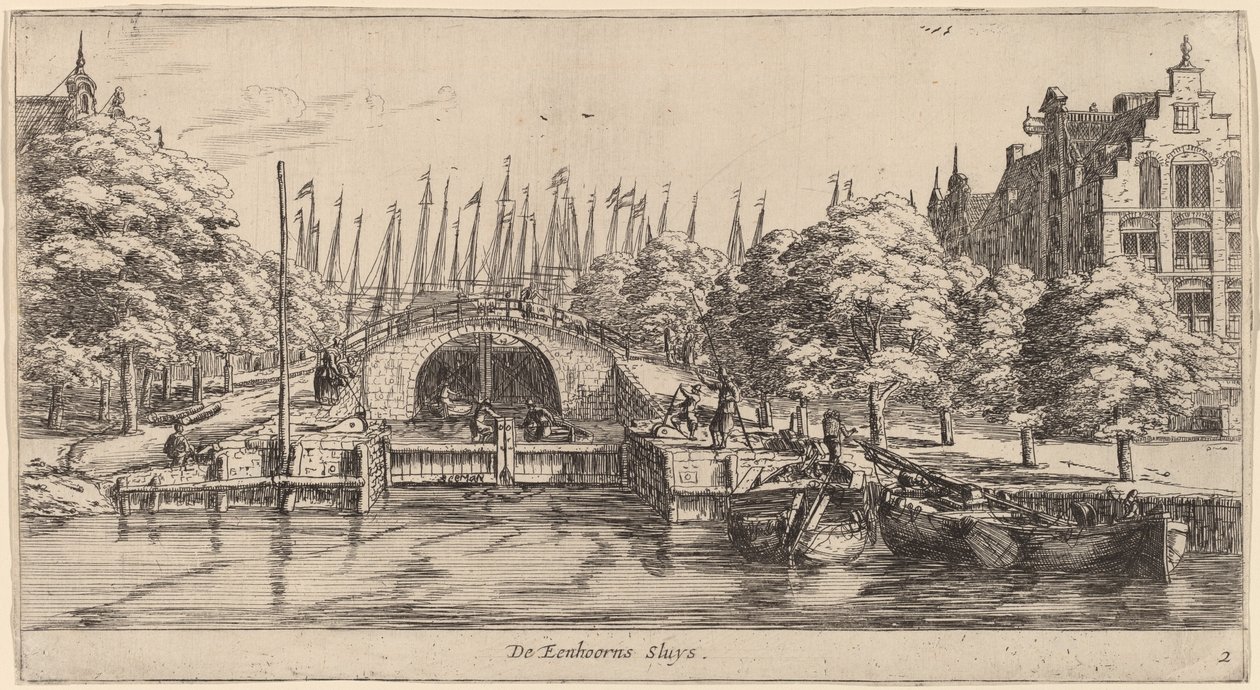 Eenhoorns Sluis door Reinier Nooms, called Zeeman