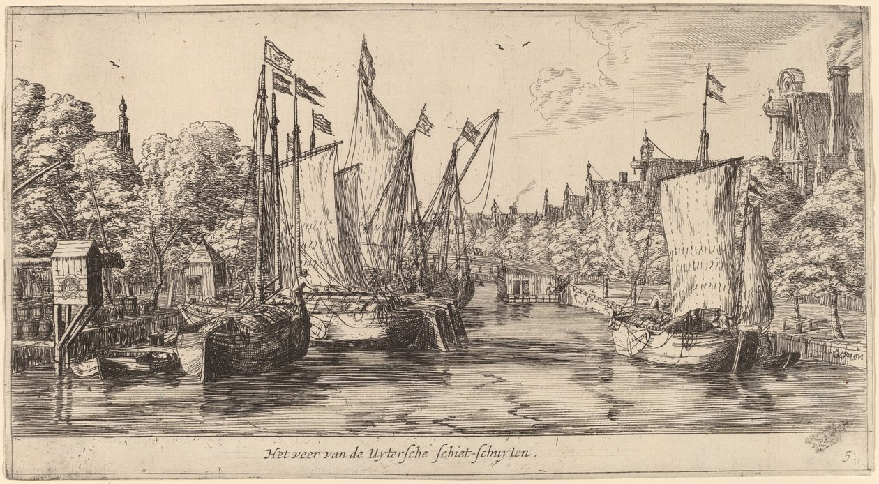 De Veerboot naar Utrecht (Het veer van der Uytersche schiet-schuyten) door Reinier Nooms, called Zeeman